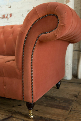 Luxe oranje Chesterfield 3-zits designer woonkamerbank