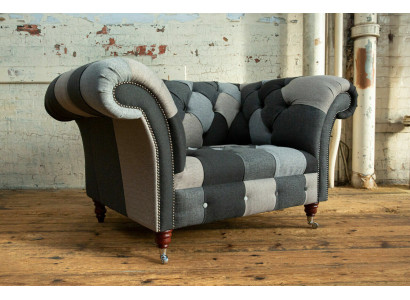 Grijze-blauwe Chesterfield fauteuil, luxe eenzitter designmeubel
