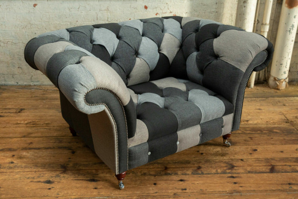 Grijze-blauwe Chesterfield fauteuil, luxe eenzitter designmeubel