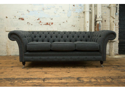 Zwarte Chesterfield gestoffeerde bank Designer 3-zits woonkamerbank