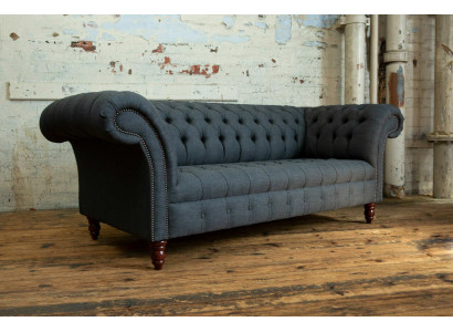 Grijze textielbank Grijze Chesterfield-driepersoons luxe woonkamerbank