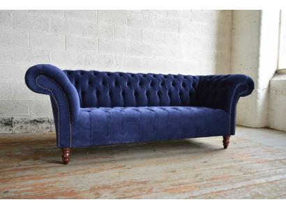 Blauw Chesterfield bank bankontwerp gestoffeerde banken stoffen textiel leer