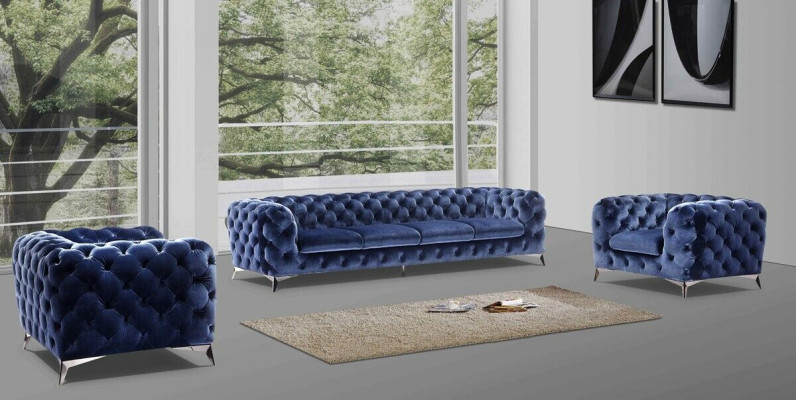 Blauwe Chesterfield bankstel stof 2+2 design meubels.