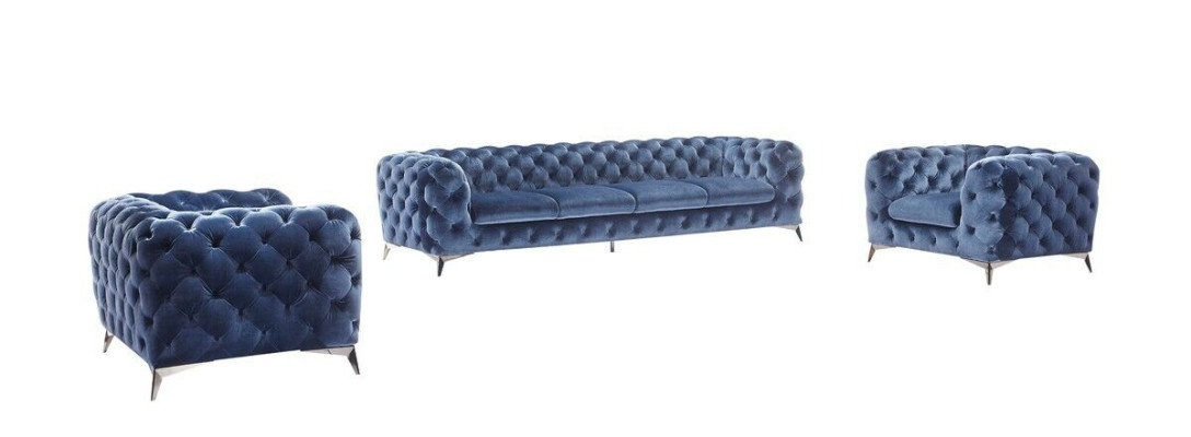 Blauwe Chesterfield bankstel stof 2+2 design meubels.