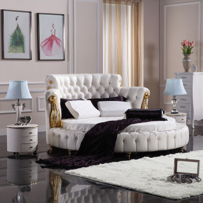Rond bed Chesterfield Designer Ronde Bedden Slaapkamer Textiel Leer
