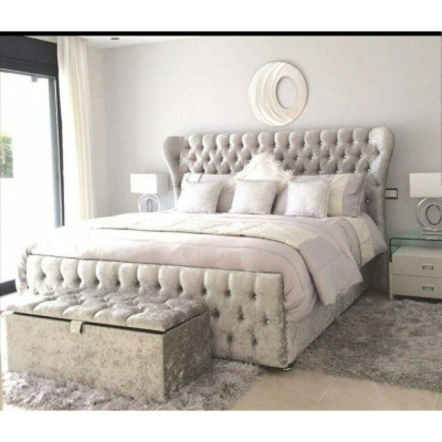 Ontwerper Bed Slaapkamer Bedden Textiel Leer Hotel Luxe Bekleding Velours