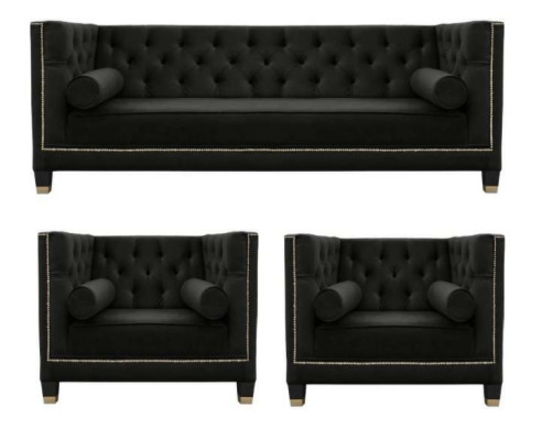Zwarte Chesterfield woonkamerset met fauteuil en driezitsbank 3-delig.