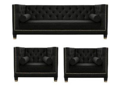 Zwarte Chesterfield woonkamerset met fauteuil en driezitsbank 3-delig.