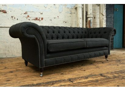 Zwarte Moderne Driepersoons Chesterfield Luxe 3-zitsbank