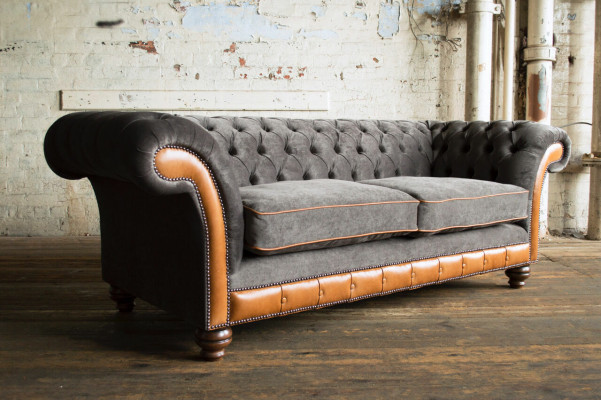 Grijze bruine Chesterfield 3-zits woonkamer luxe bank
