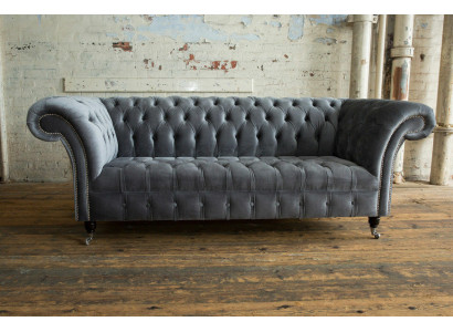 Moderne grijze Chesterfield 3-zitsbank Stijlvolle woonkamer 3-zitsbank