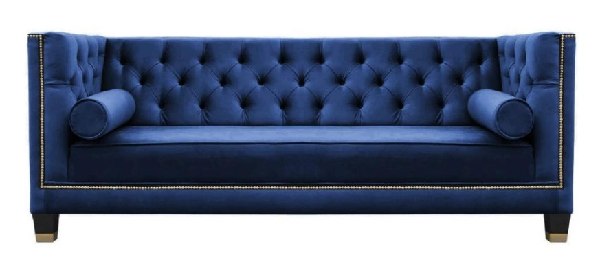 Blauwe Chesterfield driezits stoffen woonkamer ontwerpbanken