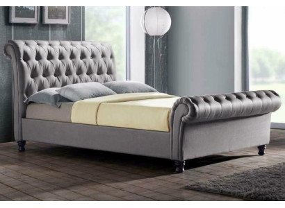 Grijze Chesterfield dubbel leren bed slaapkamer gestoffeerd ontwerper luxe bed