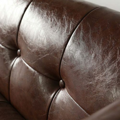 Bruine Chesterfield Luxe 3-zits Leren Woonkamerbank