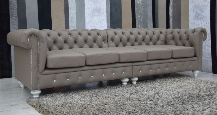 Chesterfield Bank Bank Bekleding Stof Leren Bankstel 5-zits.
