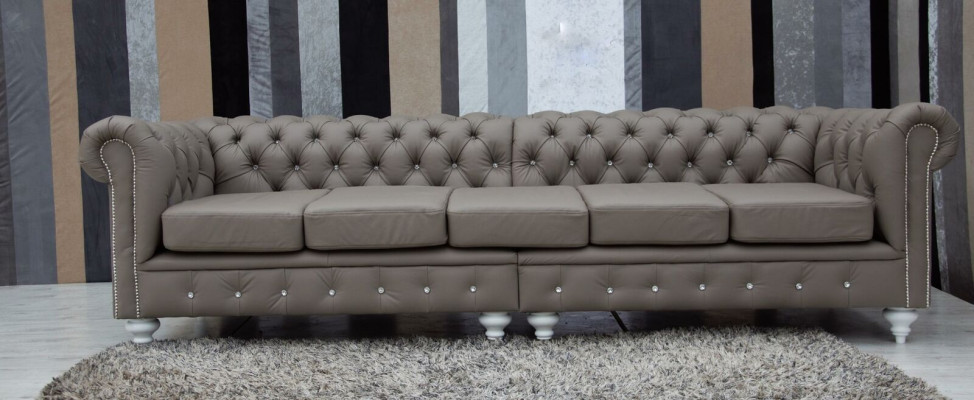 Chesterfield Bank Bank Bekleding Stof Leren Bankstel 5-zits.