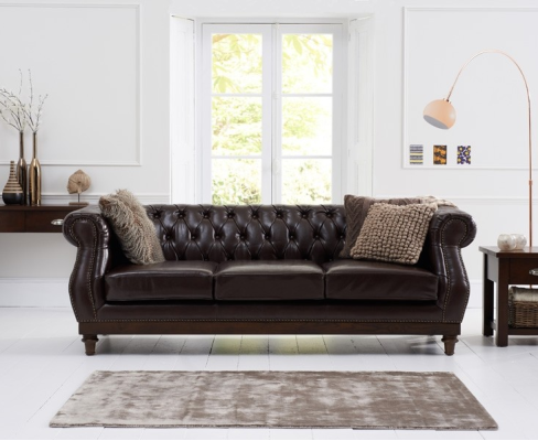 Chesterfield ontwerper bruine 3-zits luxe woonkamerbank