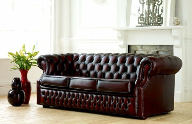 Chesterfield bank bank bekleding leren bankstel 3-zits driezitter nieuw
