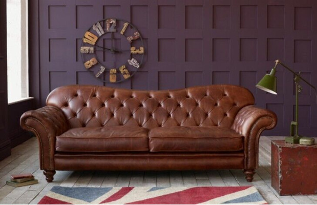 Luxe Chesterfield woonkamerbank Bruin bank Zitkussen stofbank Nieuw