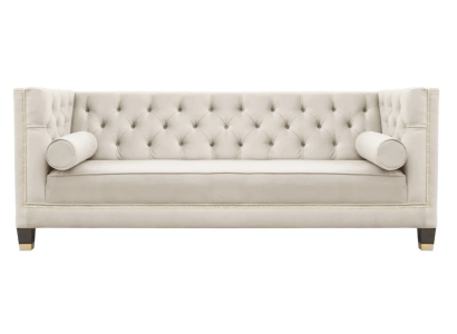 Luxe beige Chesterfield fluwelen driezits gestoffeerde meubels voor hotel woonkamer praktijk.