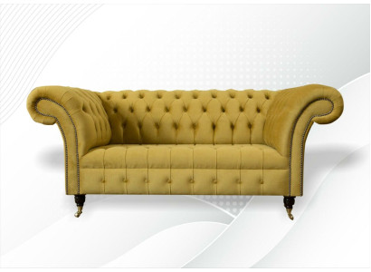 Chesterfield Design Luxury Sofa Couch Set Upholstered in Fabric Yellow New