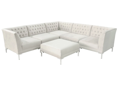 Hoekbank Poef Roomwit Groot Textiel Chesterfield Bankstel Luxe Meubels 2-delig.