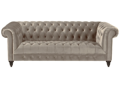 Beige fluwelen bank Luxe gestoffeerde Chesterfield meubels Bank met knopen voor drie personen.