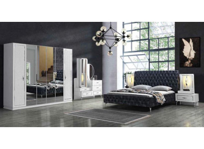 Slaapkamer Bed Nachtkastje Commode Spiegel Kledingkast Chesterfield 5-delig.