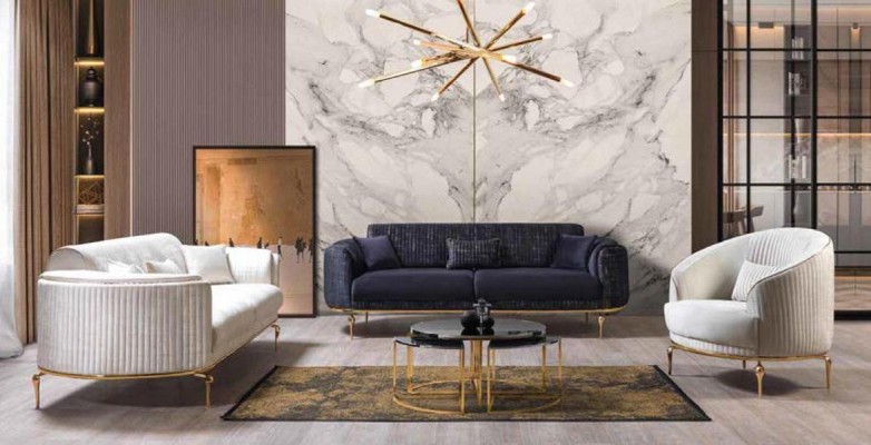 Luxe salonsamenstelling set bankstel 3+3+1 zitplaatsen houten banken fauteuils sofa