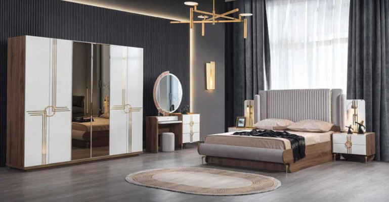 Compleet slaapkamer luxe meubelen bed kast ladekast nachtkastje hout 5-delig.