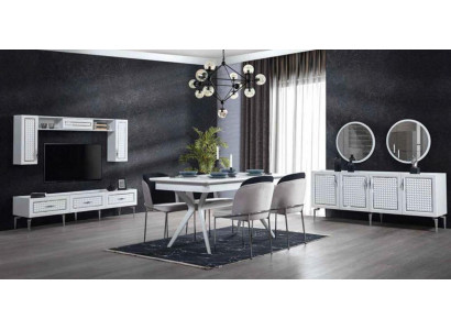 Designer eetkamerset 8-delig Eettafel Stoel Ladenkast Spiegel Eettafels Hout