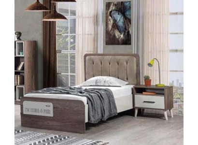 Houten bed eenpersoonsbedden kinderkamer tienerkamer gestoffeerd meubilair