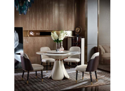 Eettafel 6x stoelen eetkamer lederen tafel stoel rond modern design meubels