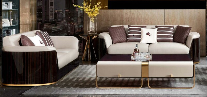 Bankstel 3-zits Beige Modern Ontwerp Bankstellen Lederen Bankstellen Nieuw Creatief