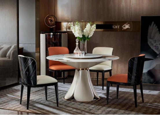 Eettafel 4x Stoelen Rond Luxe Eetkamer Set Design Groep Eetkamermeubilair 5-delig.