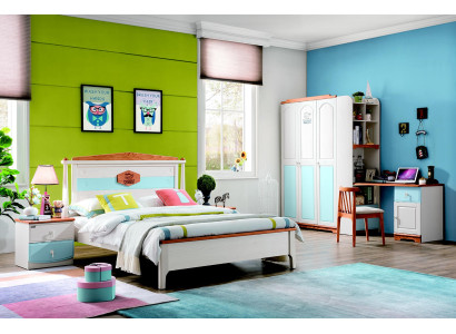 Compleet jeugdkamer kinderkamerset bed kledingkast ladekast 5-delig massief hout