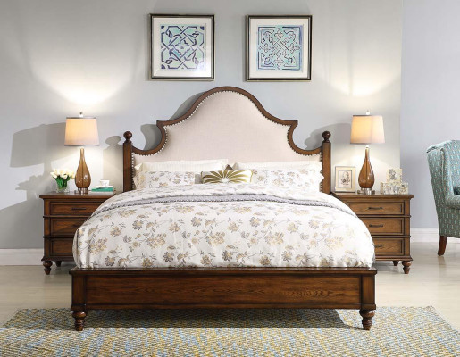 Bed 2x Bedside table 3 pcs. Bedroom set design Upholstered furniture Luxury beds New