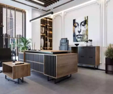 Modern design meubelset voor een directiekantoor bestaande uit 3 elementen.