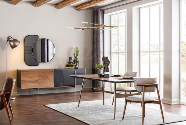 Ontwerper Bruine Eettafel Tafels Tafel + 4x Armstoel Meubels 5-delig Set