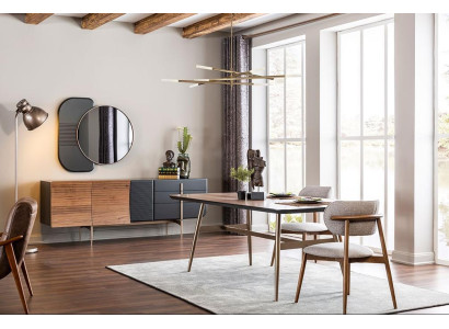 Ontwerper Bruine Eettafel Tafels Tafel + 4x Armstoel Meubels 5-delig Set