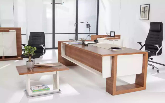 Chef Tafel Bureau Bruin Kantoor Tafels Set Kantoor Inrichting 3-dlg Compleet