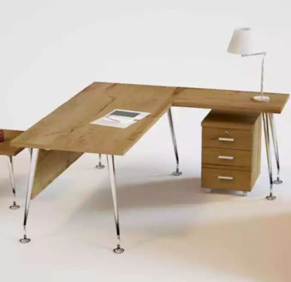 Houten kantoorset hoekbureau dressoir 2x archiefkast salontafel 4-delige set