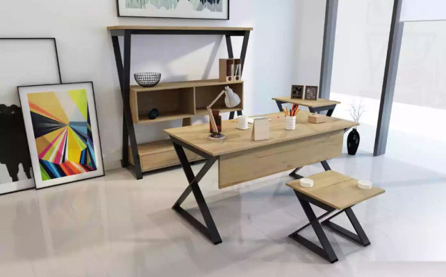 Bruin meubelset - bureau boekenplank salontafels console tafel 4 delig.