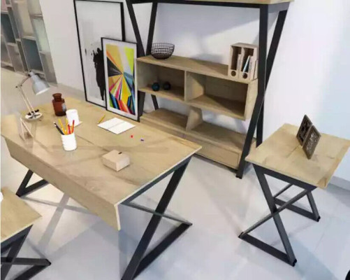 Bruin meubelset - bureau boekenplank salontafels console tafel 4 delig.