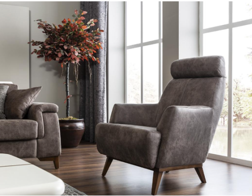 Luxe fauteuil Moderne oorfauteuil Grijze leren zitsel Splinternieuw