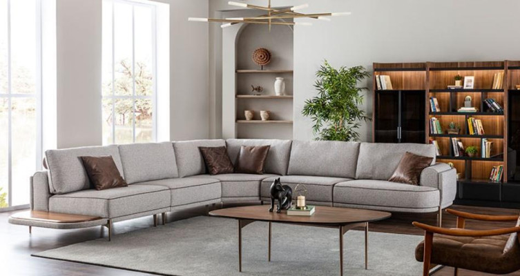 Hoekbank stoffen bank L-vorm bank stoffen banken Grijs Modern Tafel Woonlandschap