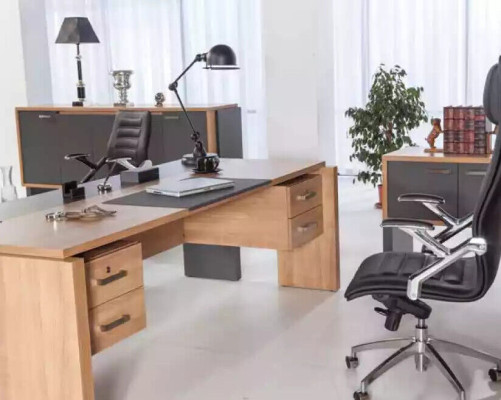 Schrijfset archiefkast kast met salontafel kantoorinrichting 3-delig.