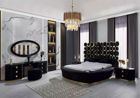 Volledige slaapkamerset Luxe bed 2x nachtkastjes kaptafel spiegel 5-delig.