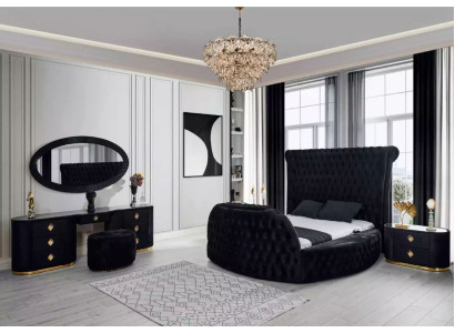 Slaapkamer zwart set Bed 2x nachtkastjes Kaptafel Chesterfield 5-delig.