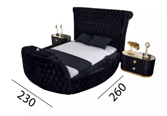 Slaapkamer zwart set Bed 2x nachtkastjes Kaptafel Chesterfield 5-delig.